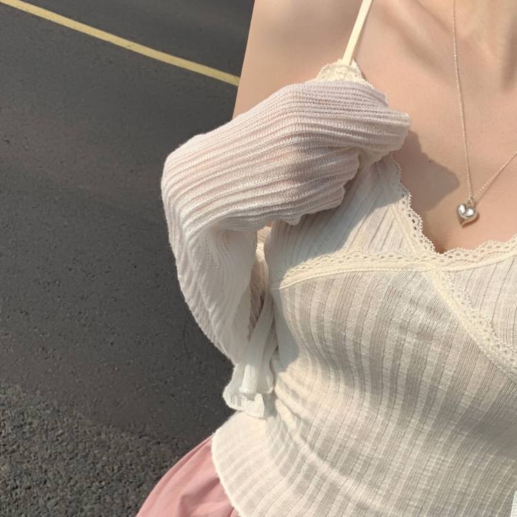 크림비 레이어드 슬림 끈조절 레이스 나시 슬리브리스 여름 썸머 바캉스룩 화이트