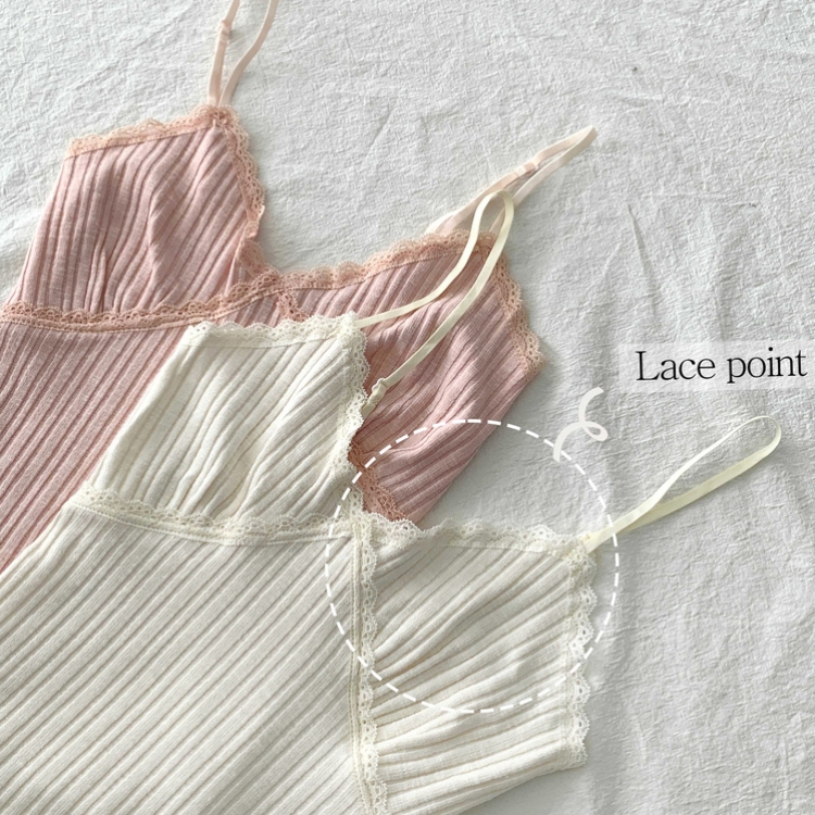 크림비 레이어드 슬림 끈조절 레이스 나시 슬리브리스 여름 썸머 바캉스룩