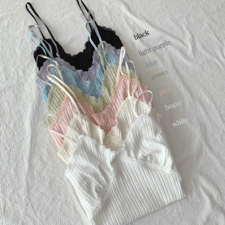 크림비 레이어드 슬림 끈조절 레이스 나시 슬리브리스 여름 썸머 바캉스룩