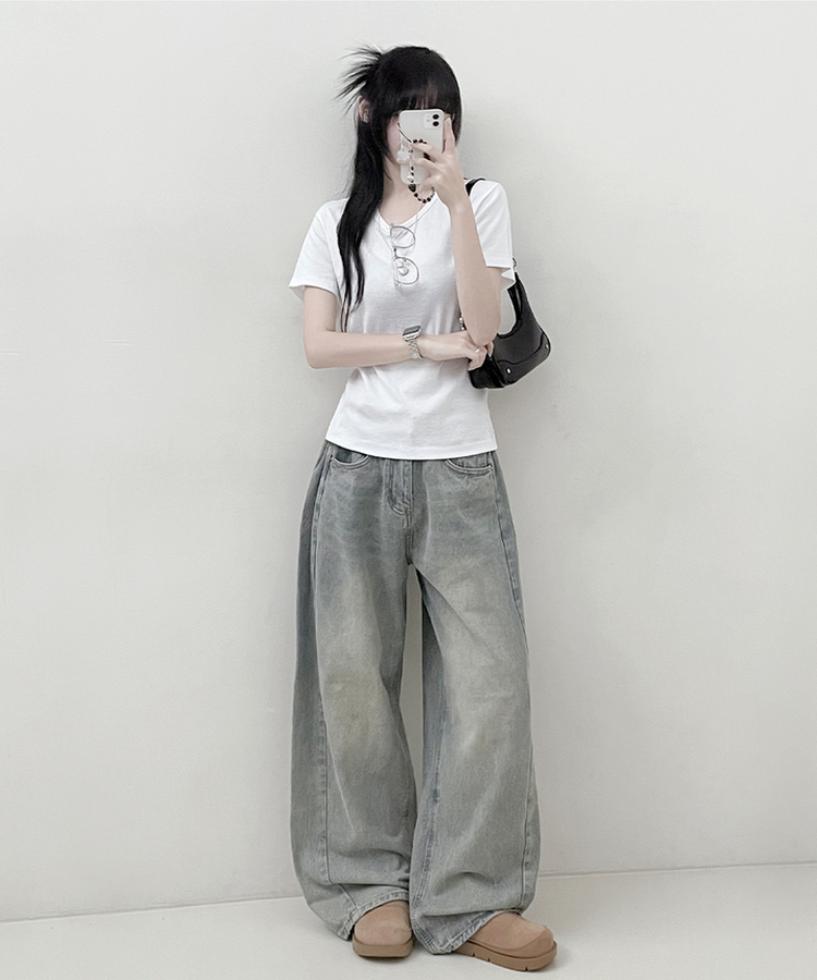 11할인체형커버랍빠유넥라운드여유핏반팔티 아이보리