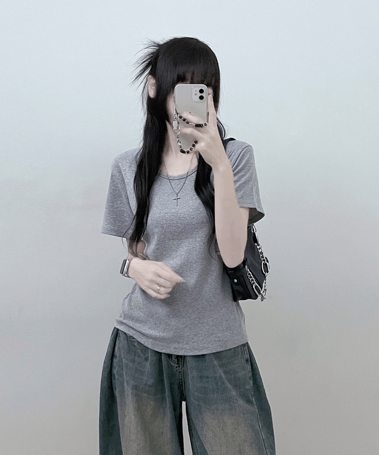 11할인체형커버랍빠유넥라운드여유핏반팔티 그레이