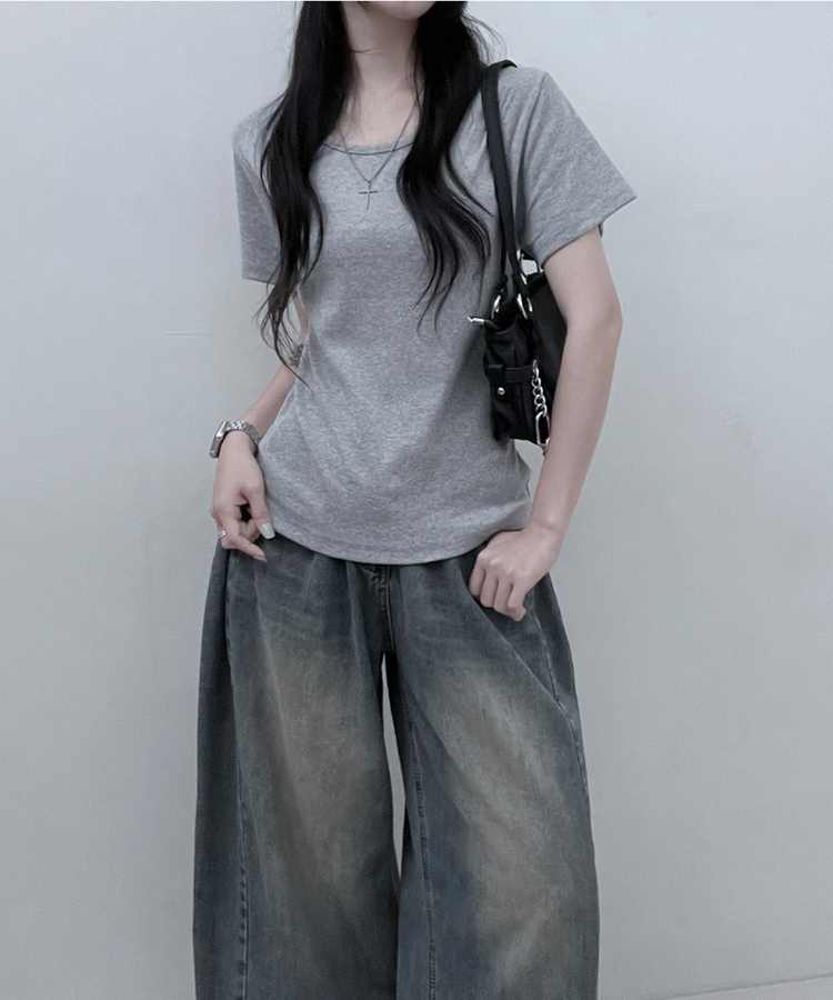 11할인체형커버랍빠유넥라운드여유핏반팔티 그레이