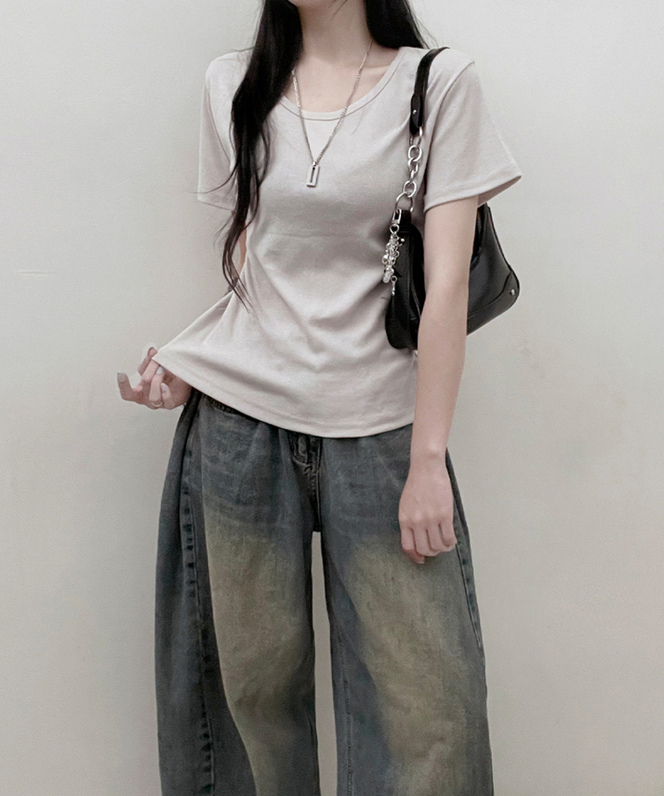 11할인체형커버랍빠유넥라운드여유핏반팔티 베이지