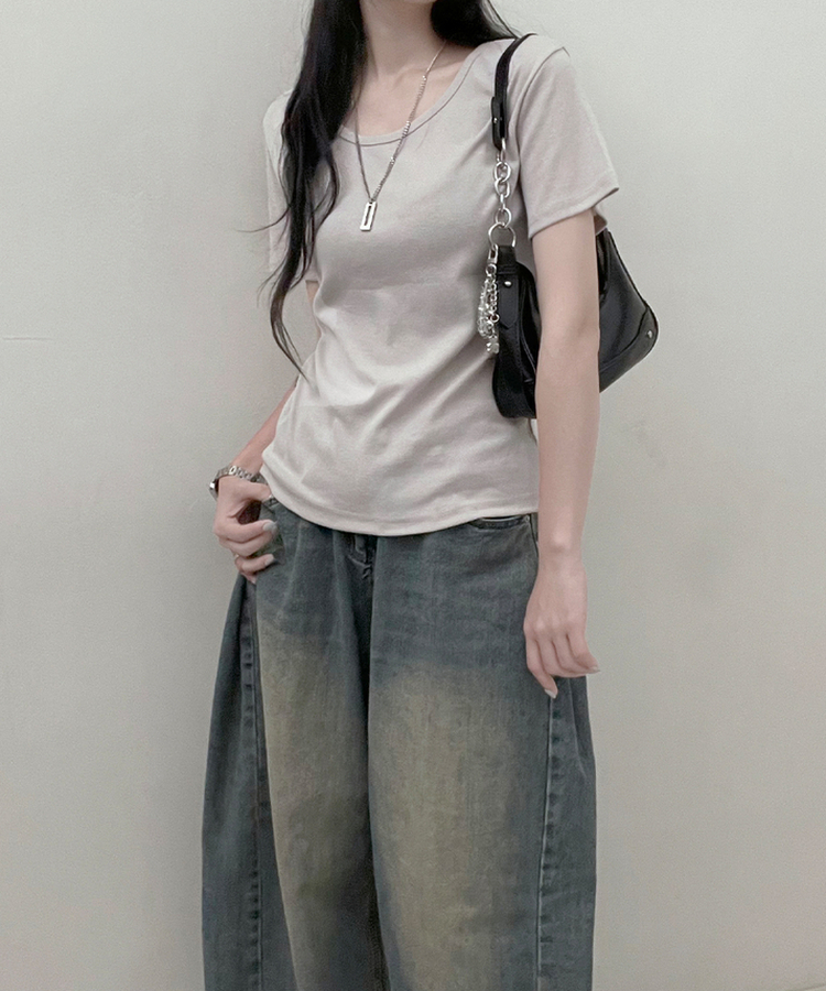 11할인체형커버랍빠유넥라운드여유핏반팔티 베이지