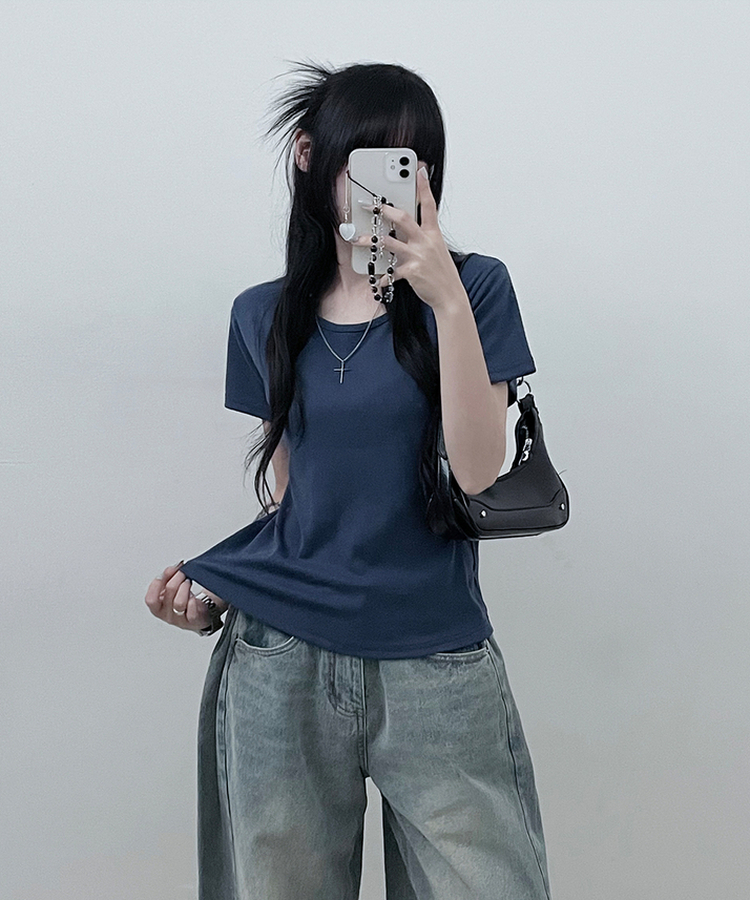 11할인체형커버랍빠유넥라운드여유핏반팔티 네이비