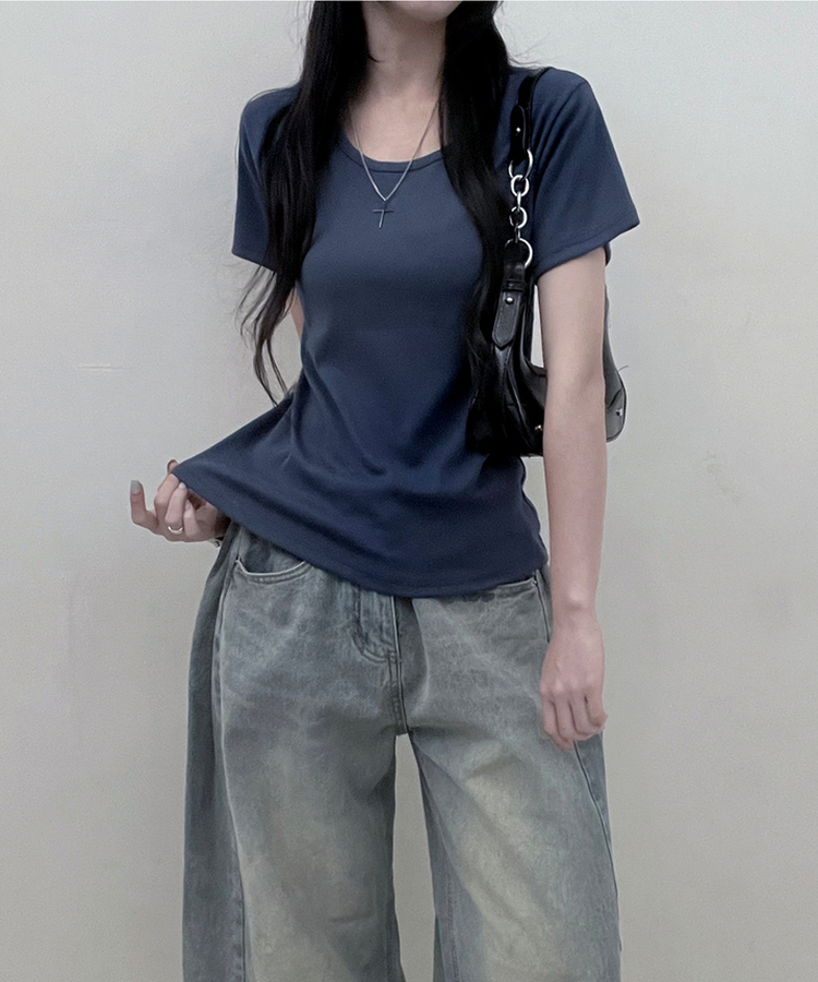 11할인체형커버랍빠유넥라운드여유핏반팔티 네이비