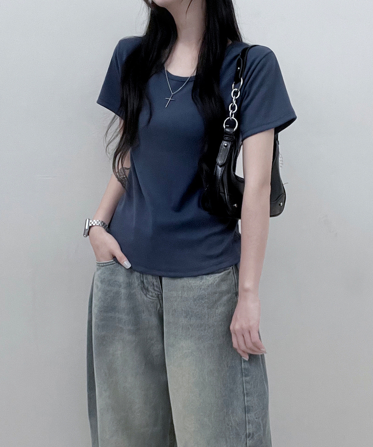 11할인체형커버랍빠유넥라운드여유핏반팔티 네이비