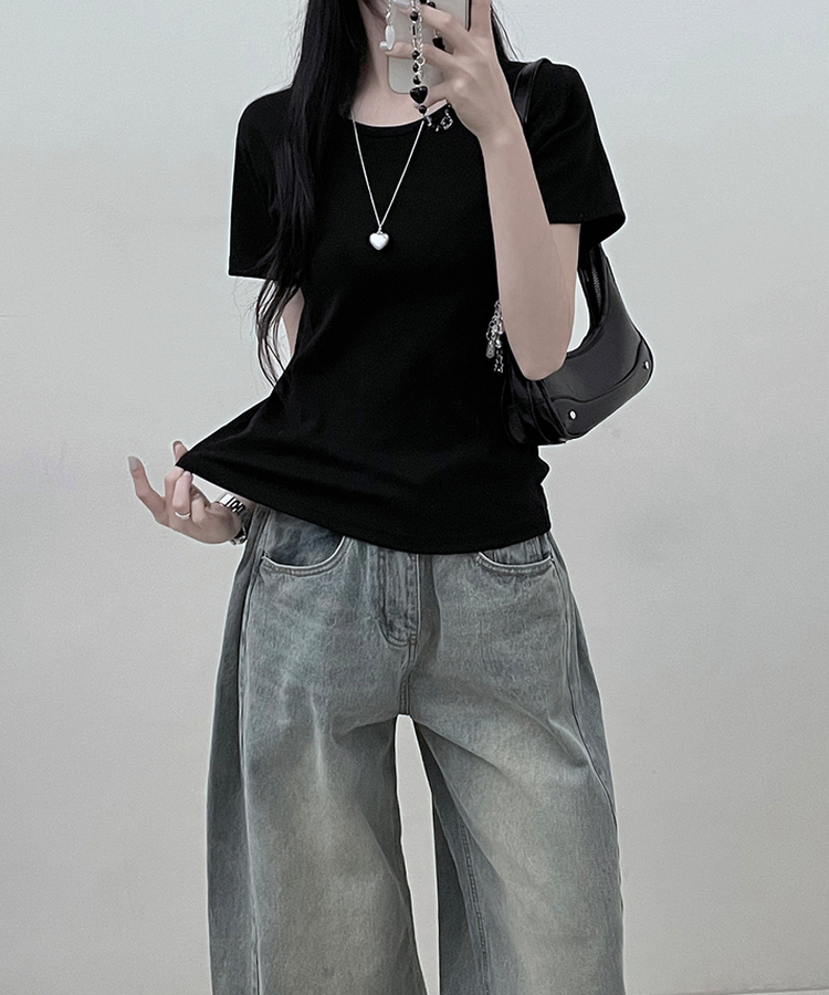 11할인체형커버랍빠유넥라운드여유핏반팔티 블랙