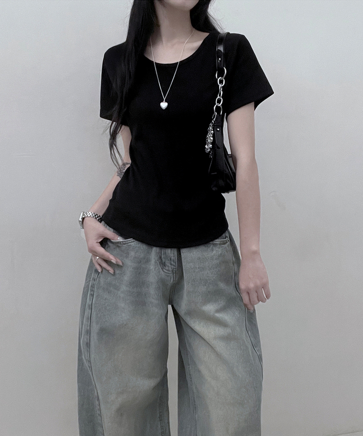 11할인체형커버랍빠유넥라운드여유핏반팔티 블랙