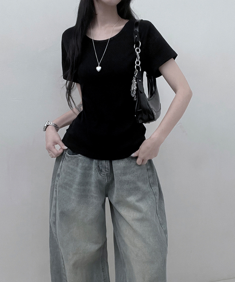 11할인체형커버랍빠유넥라운드여유핏반팔티 블랙