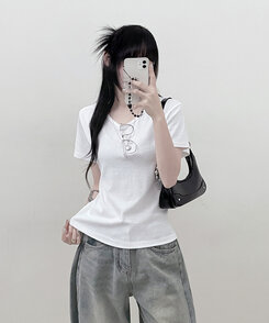 Uネックラウンドフィット半袖Tシャツ6色 IVORY