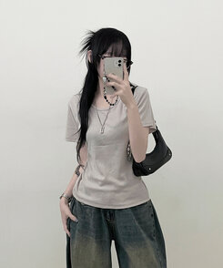 Uネックラウンドフィット半袖Tシャツ6色 BEIGE