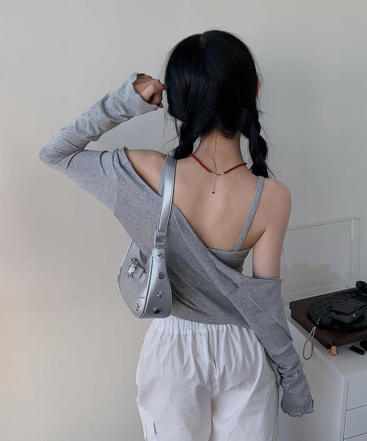 【SET】スリムフィットカーディガン ユニークキャミソール GRAY