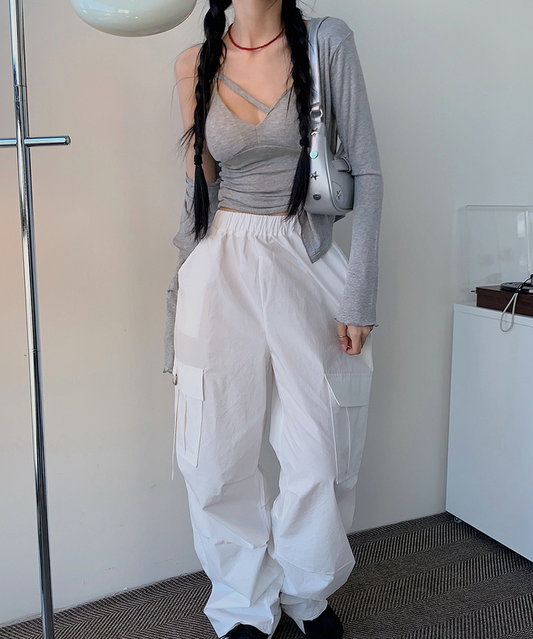 【SET】スリムフィットカーディガン ユニークキャミソール GRAY