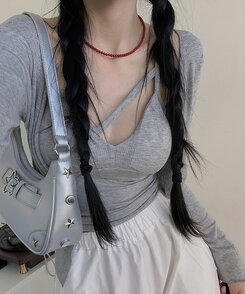 【SET】スリムフィットカーディガン ユニークキャミソール GRAY