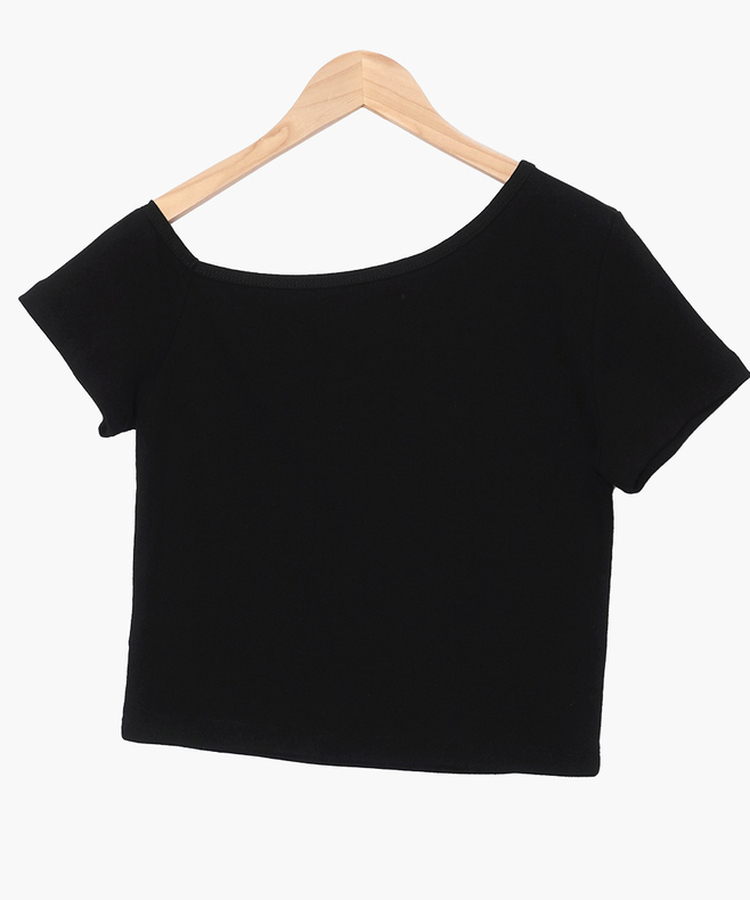 アンバランスオフショルダー半袖クロップTシャツ