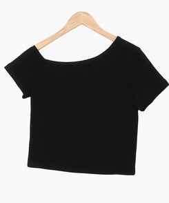 半袖Tシャツ アンバランスオフショルダー半袖クロップTシャツ