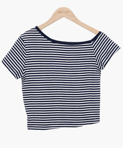 半袖Tシャツ アンバランスオフショルダー半袖クロップTシャツ