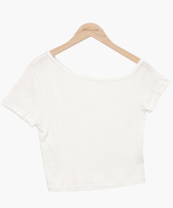 半袖Tシャツ アンバランスオフショルダー半袖クロップTシャツ