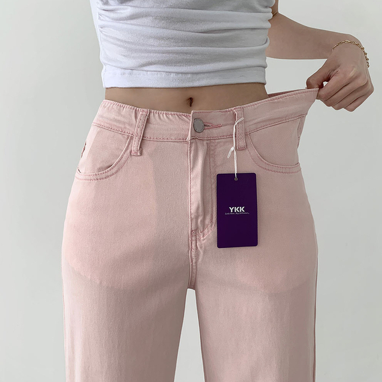 2XL청량 밴딩 테이퍼드 일자 스판 데님팬츠 핑크