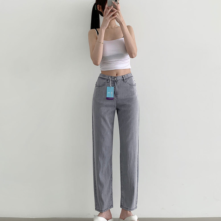 2XL청량 밴딩 테이퍼드 일자 스판 데님팬츠 그레이