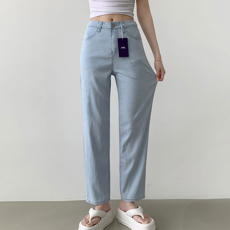 2XL청량 밴딩 테이퍼드 일자 스판 데님팬츠 연청아이스