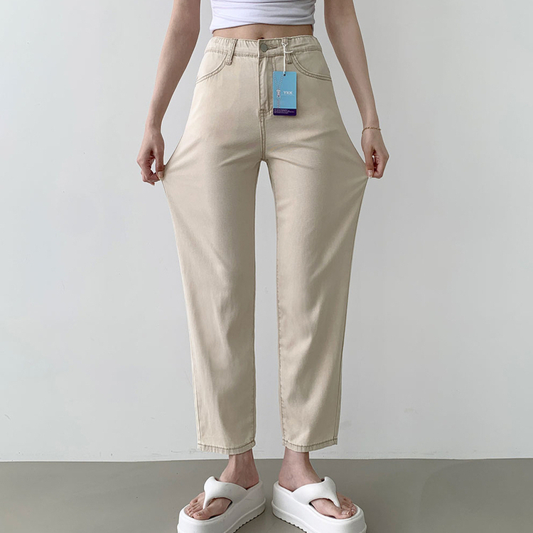 2XL청량 밴딩 테이퍼드 일자 스판 데님팬츠 베이지