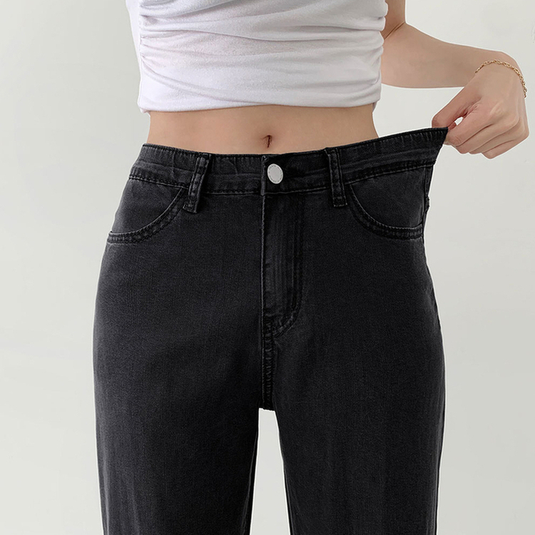 2XL청량 밴딩 테이퍼드 일자 스판 데님팬츠 블랙