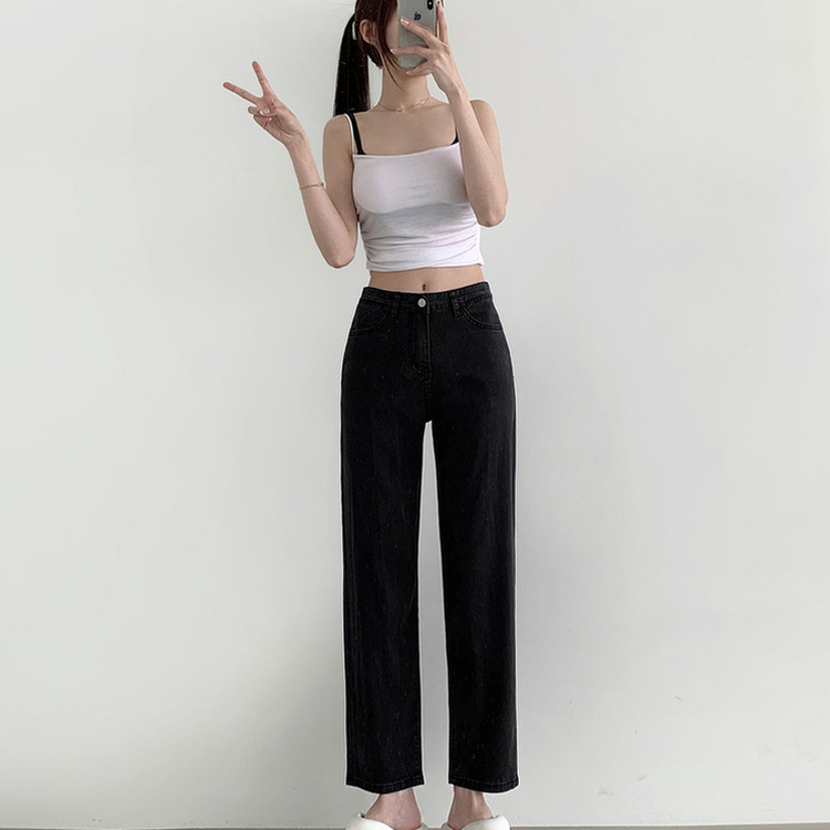 2XL청량 밴딩 테이퍼드 일자 스판 데님팬츠 블랙