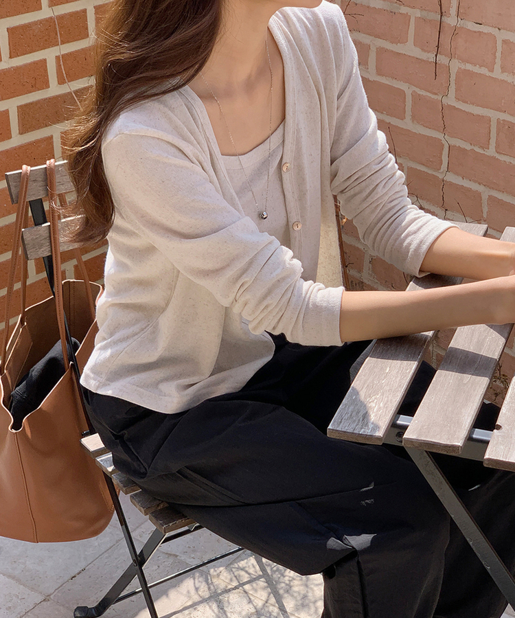 カーディガン 【SET】サマーリネンカーディガン シンプルキャミソール BEIGE