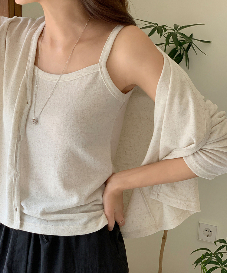 カーディガン 【SET】サマーリネンカーディガン シンプルキャミソール BEIGE