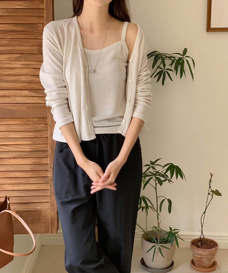 カーディガン 【SET】サマーリネンカーディガン シンプルキャミソール BEIGE