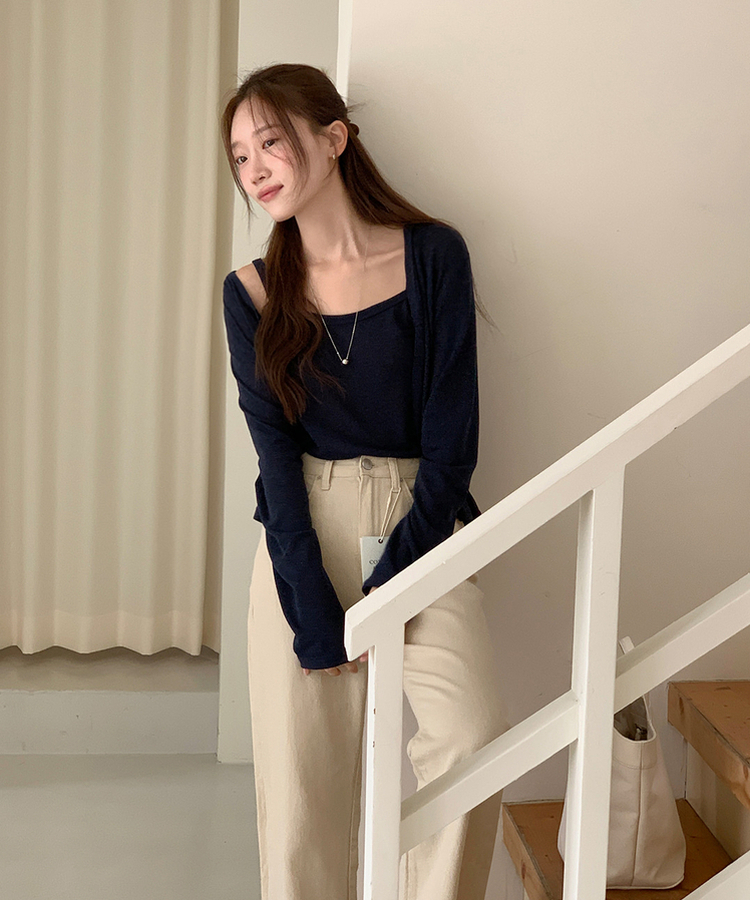 カーディガン 【SET】サマーリネンカーディガン シンプルキャミソール NAVY