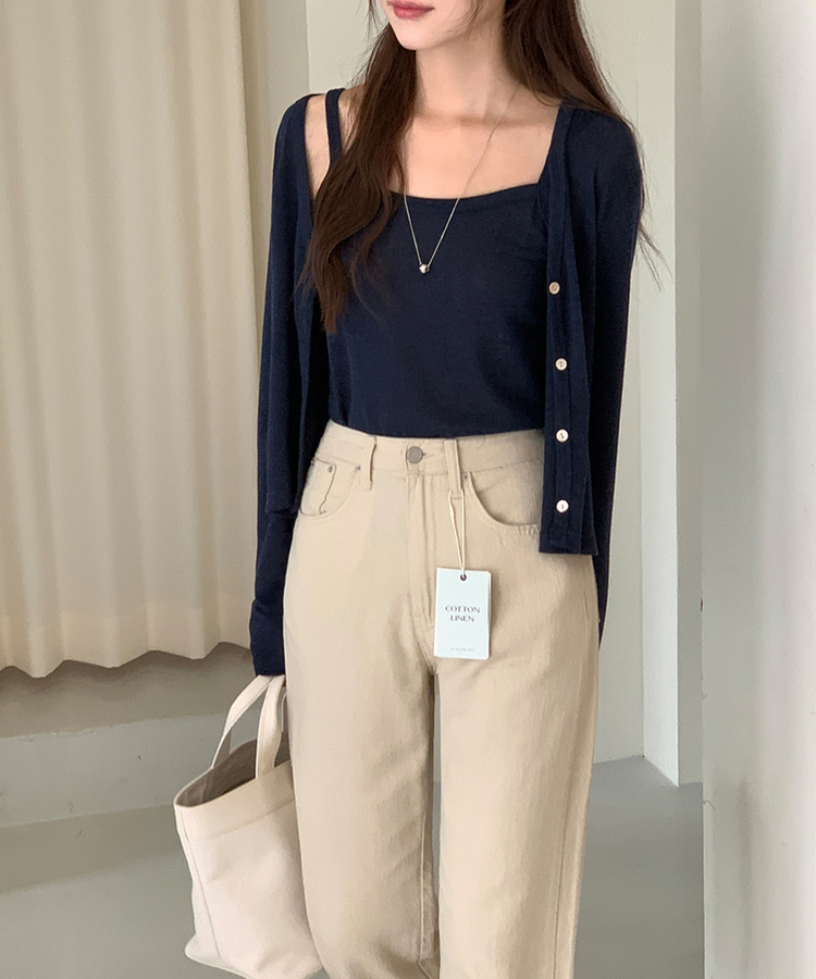 カーディガン 【SET】サマーリネンカーディガン シンプルキャミソール NAVY