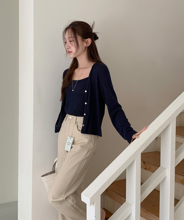 カーディガン 【SET】サマーリネンカーディガン シンプルキャミソール NAVY