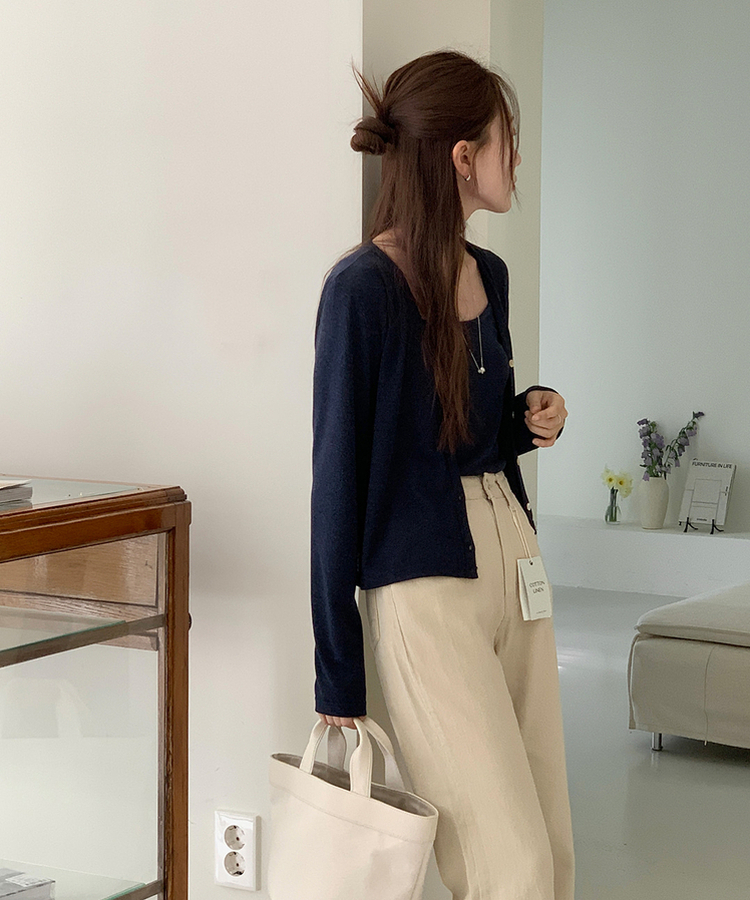 カーディガン 【SET】サマーリネンカーディガン シンプルキャミソール NAVY