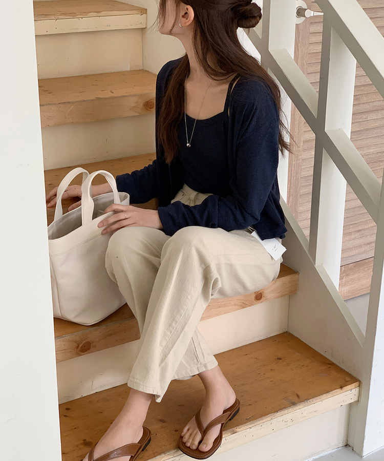 カーディガン 【SET】サマーリネンカーディガン シンプルキャミソール NAVY