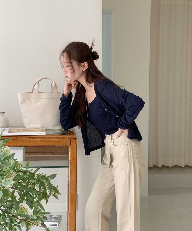 カーディガン 【SET】サマーリネンカーディガン シンプルキャミソール NAVY