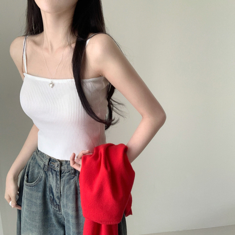 ドルフィンスクエアネッククロップリブニットタンクトップ