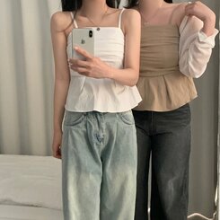 ノースリーブ フレアースモークバンディングキャミソールブラウス BEIGE