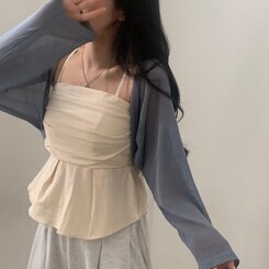 ノースリーブ フレアースモークバンディングキャミソールブラウス IVORY