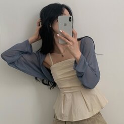 ノースリーブ フレアースモークバンディングキャミソールブラウス IVORY