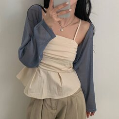 ノースリーブ フレアースモークバンディングキャミソールブラウス IVORY