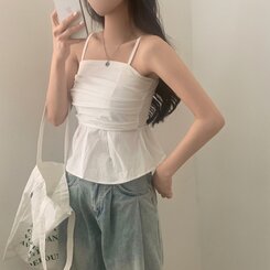 ノースリーブ フレアースモークバンディングキャミソールブラウス WHITE