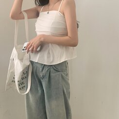 ノースリーブ フレアースモークバンディングキャミソールブラウス WHITE