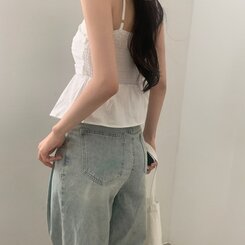ノースリーブ フレアースモークバンディングキャミソールブラウス WHITE