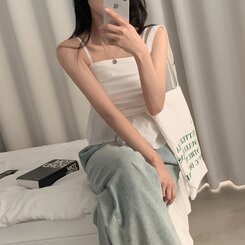 ノースリーブ フレアースモークバンディングキャミソールブラウス WHITE