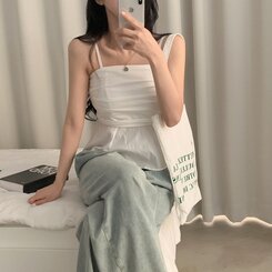 ノースリーブ フレアースモークバンディングキャミソールブラウス WHITE