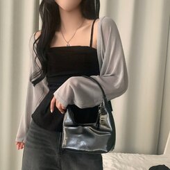 ノースリーブ フレアースモークバンディングキャミソールブラウス BLACK