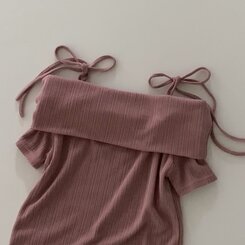 リボン半袖オフショルダーTシャツ